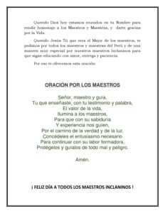 Oración por los maestros en su día